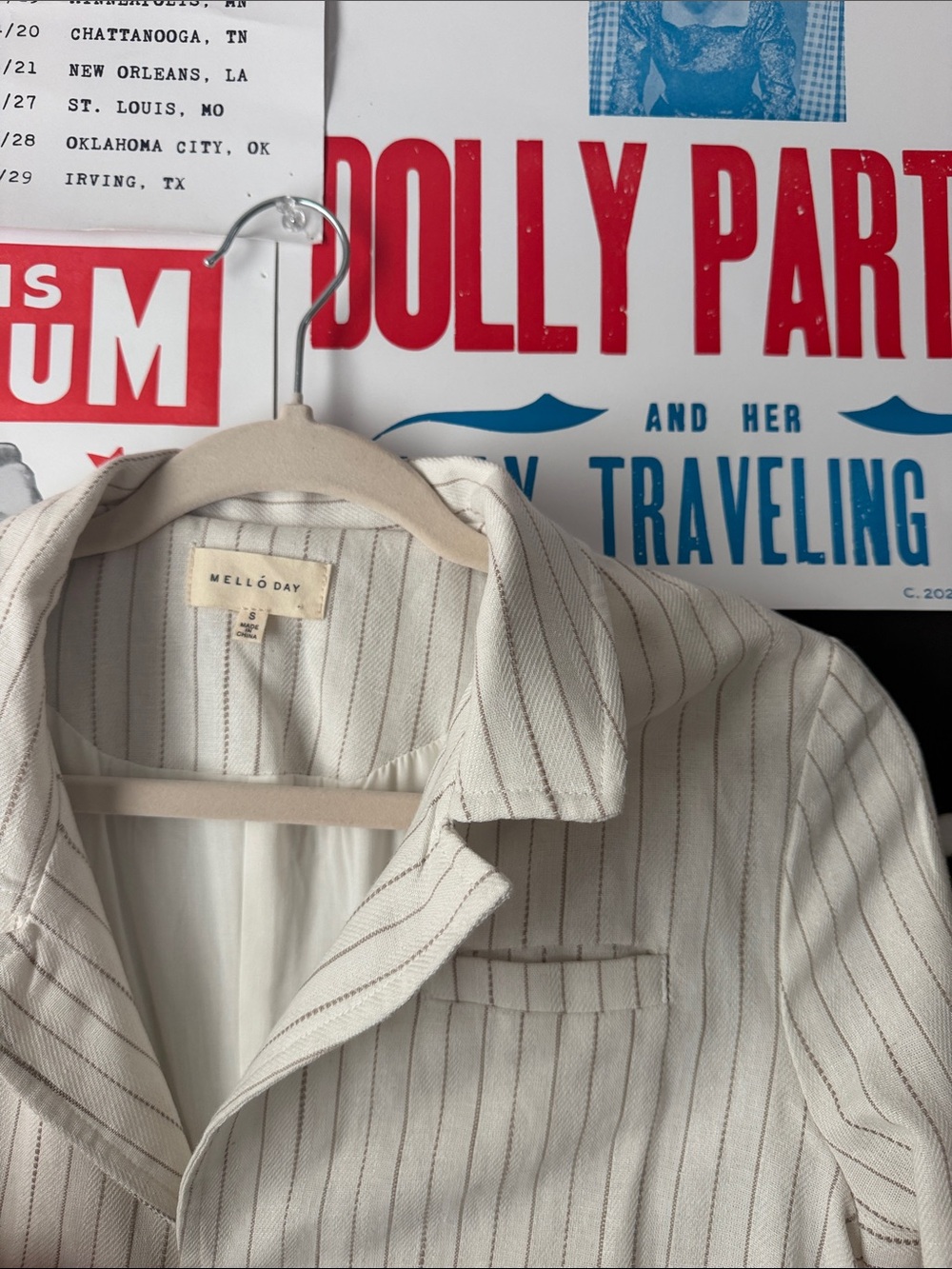 MELLODAY Cream Button-Down Shirt with Brown Pinstripes